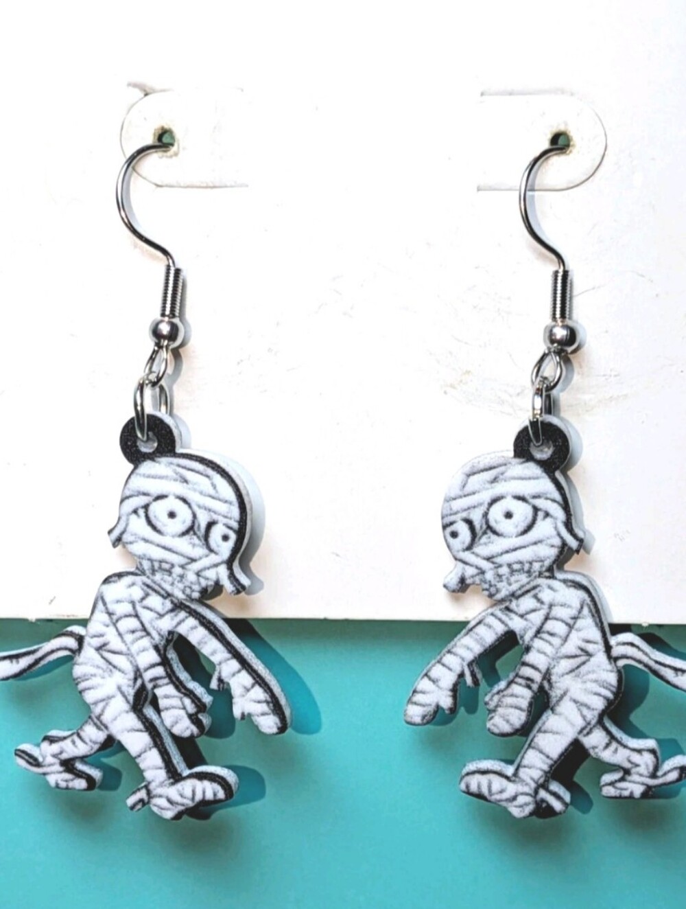 Hand Crafted White Mummy Dangle Earrings